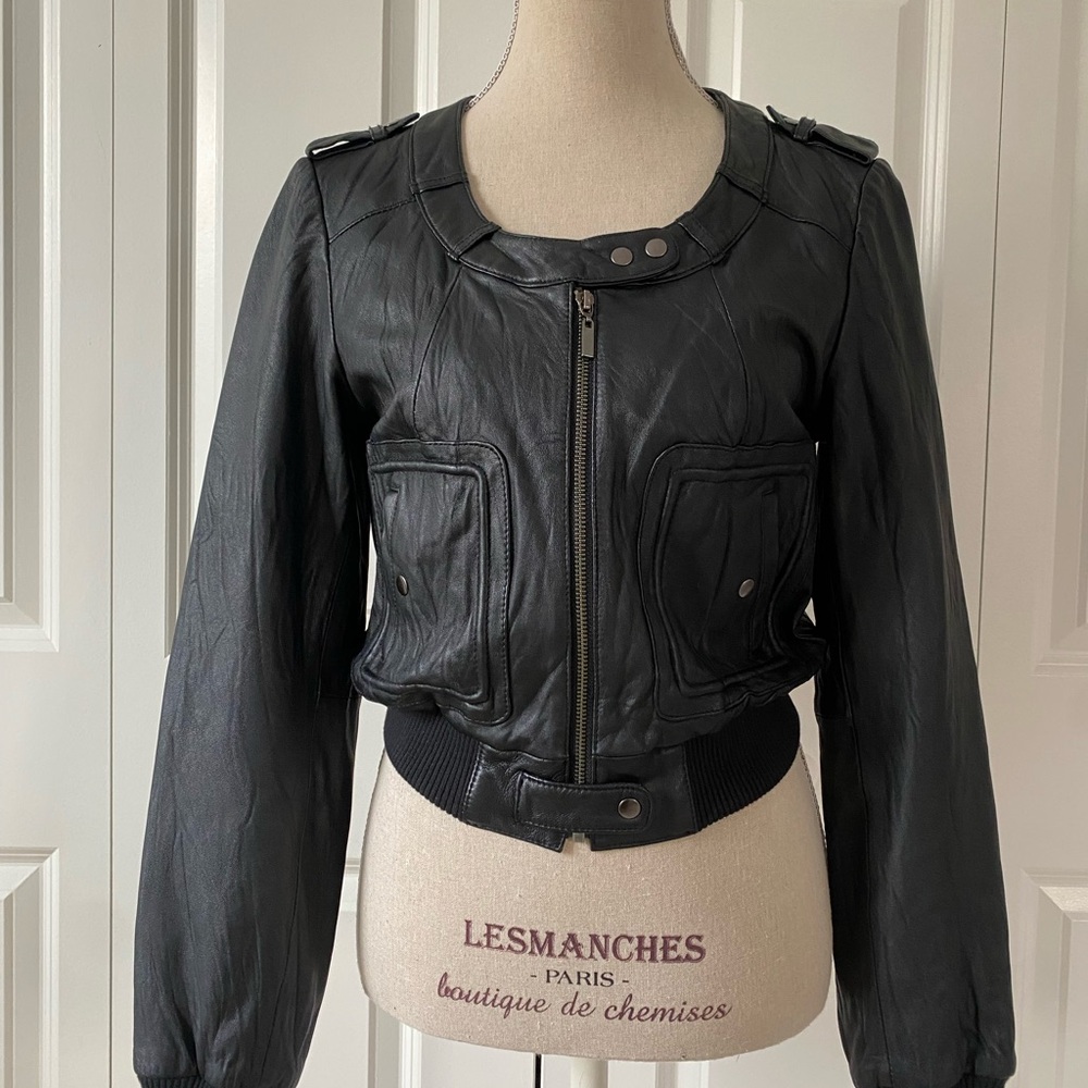 Black Leather Bomber Jacket